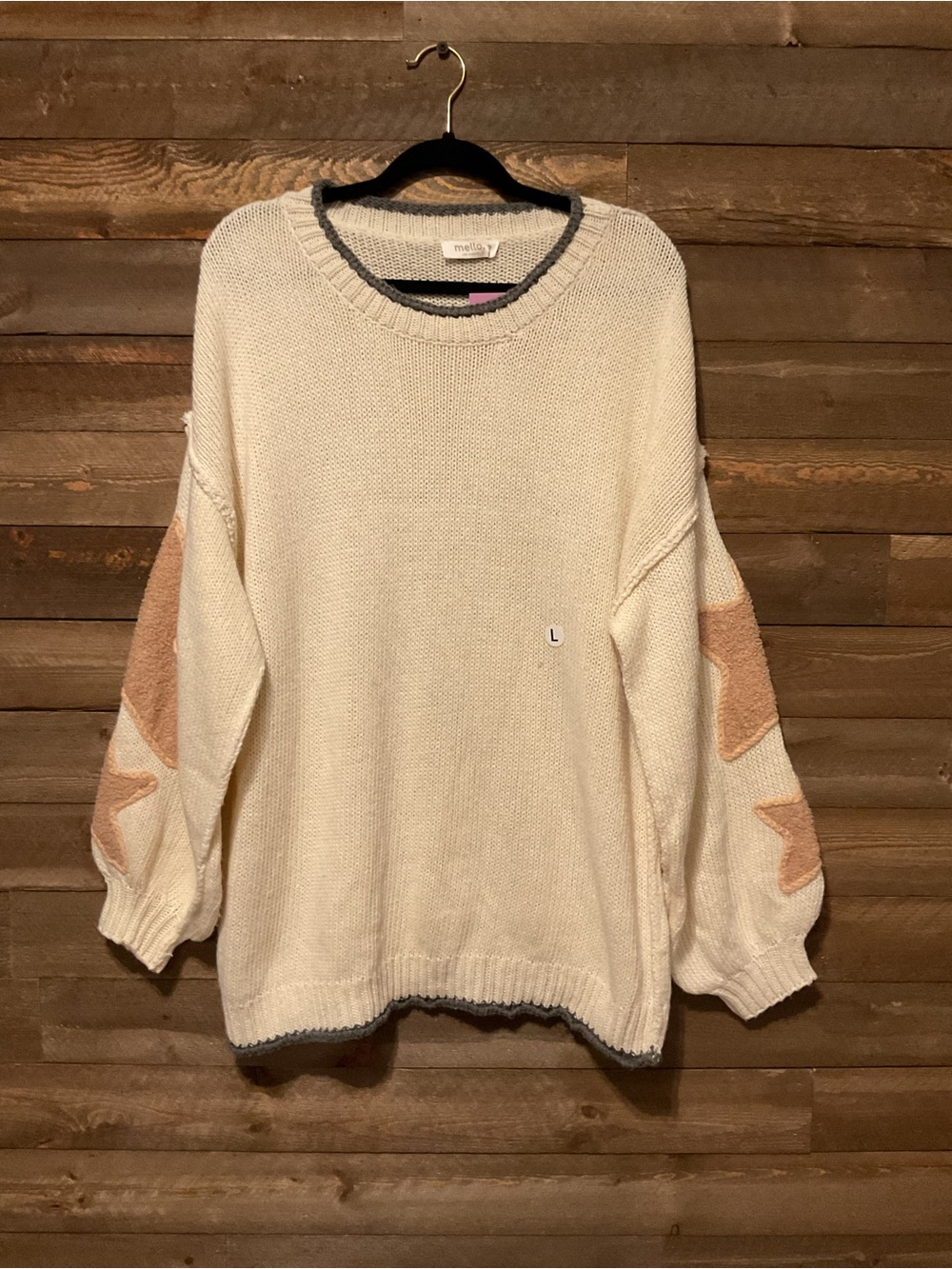 Ivory Star Sleeve Sweater From Mello Darker Trim Women’s Size Large NWT